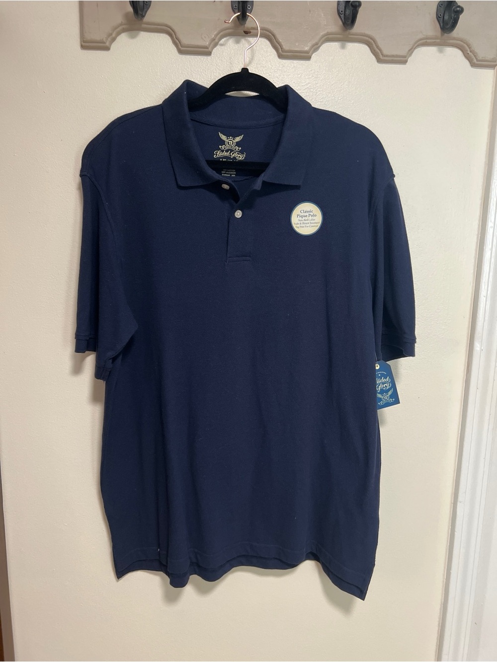 NWT Faded Glory Men’s Classic Pique Polo – Navy Blue – Size Large (42-44)